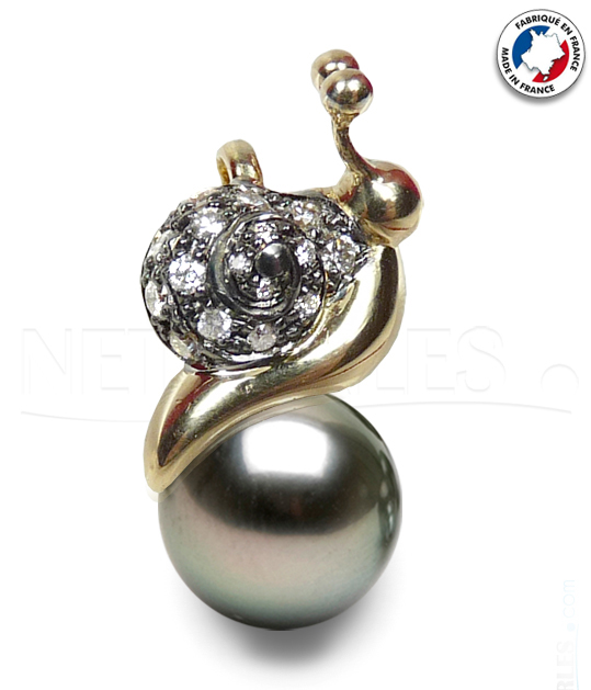 escargot or 18 carats avec diamant et sa perle de tahiti qualite AAA